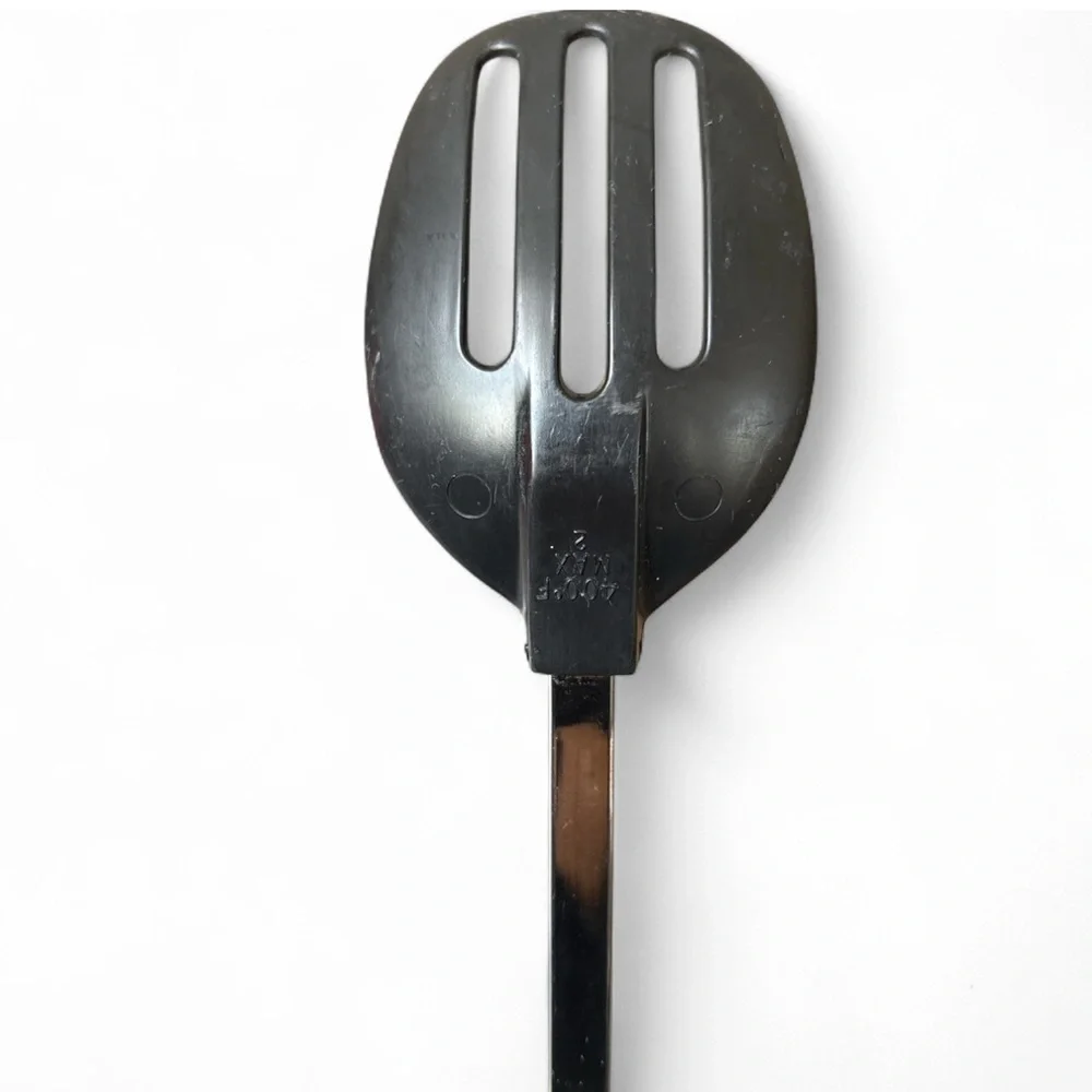 Vintage EKCO Nylon Slotted Spoon Black Plastic Handle USA Kitchen Utensil 12”